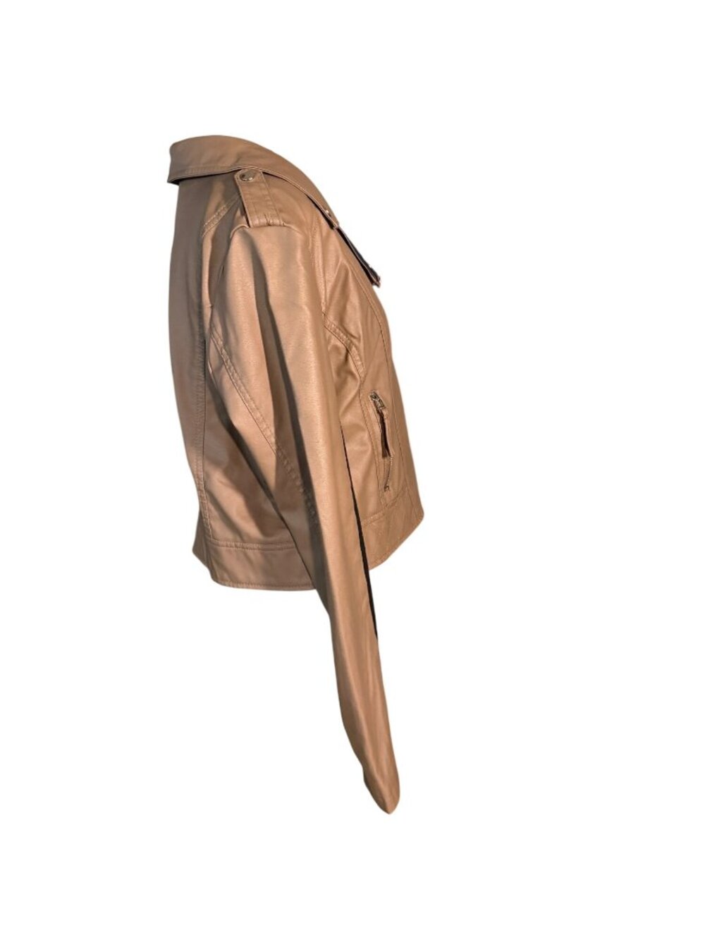 New Look Womens Tan Faux Leather Moto Jacket With Black Panels Size XL - Picture 2 of 5